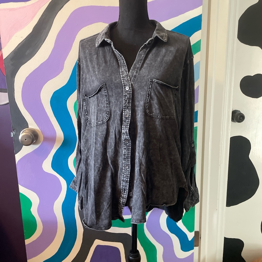 Grey Washed Button Up Shirt